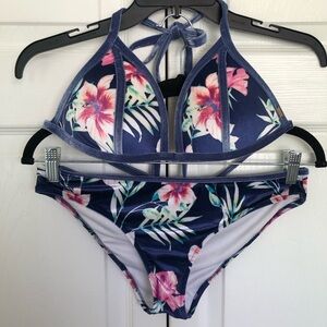 Victoria’s Secret PINK Navy Blue Floral Velvet Bikini Size M